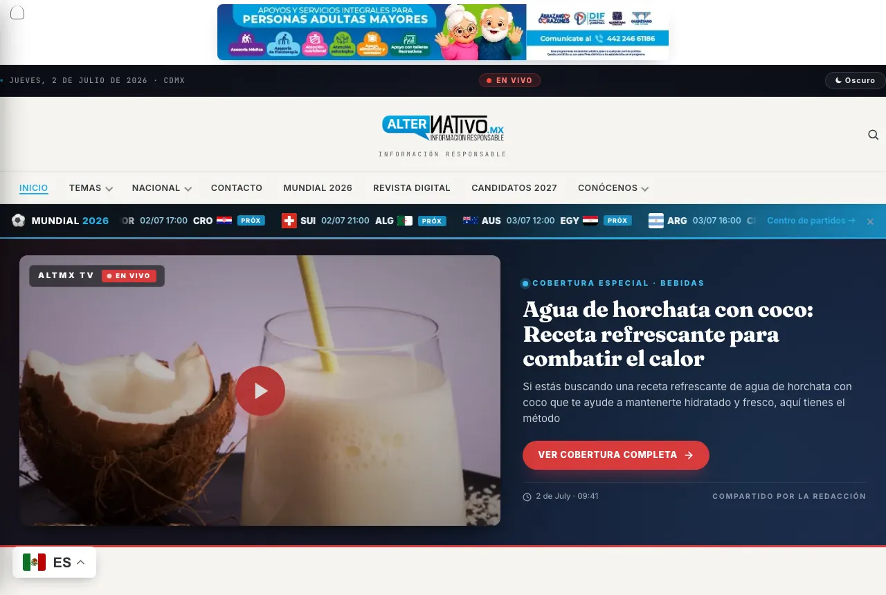 Página web de Alternativo — Medio de noticias, proyecto real