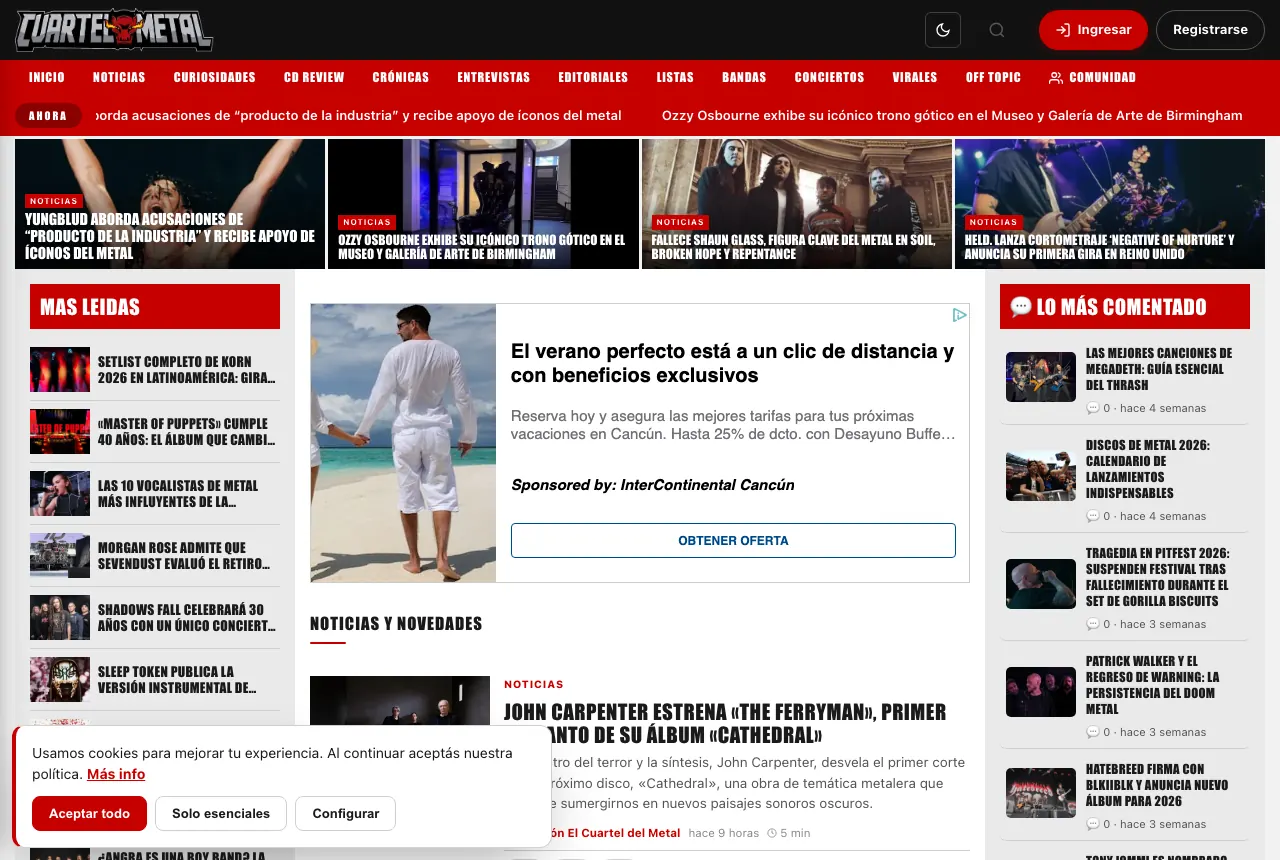 Página web de El Cuartel del Metal — Medio de música, proyecto real