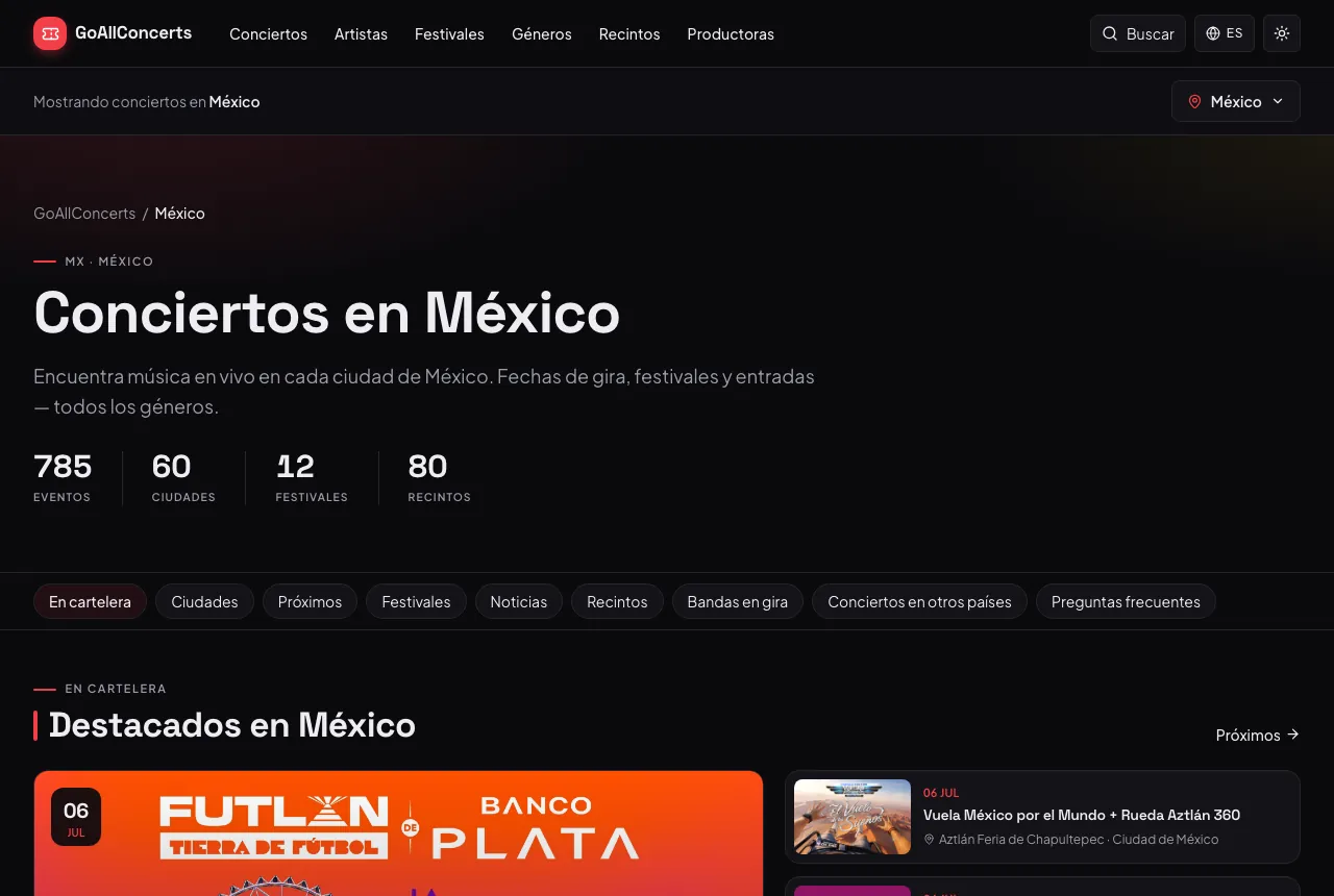 Página web de GoAll Concerts — proyecto real de creatupaginaweb.mx