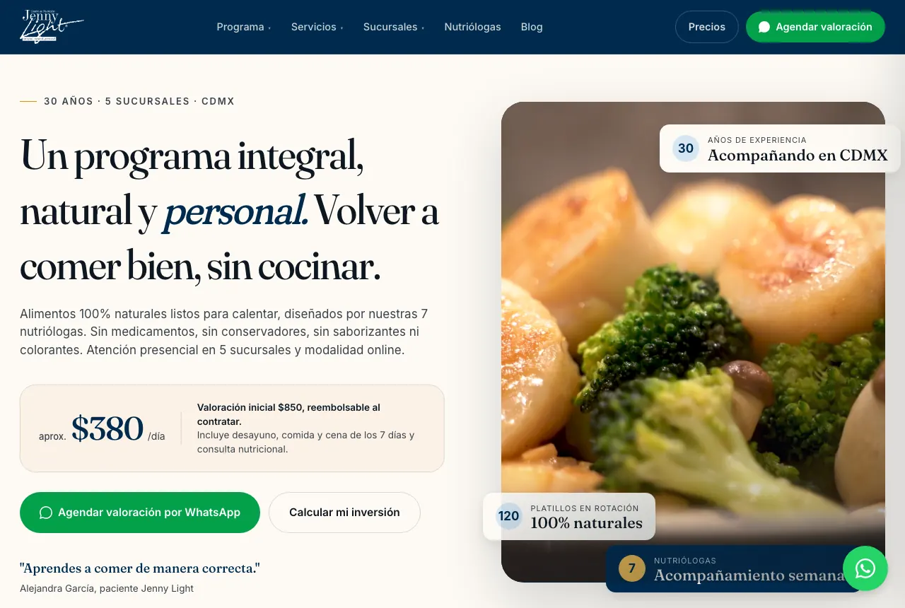 Página web de Jenny Light — Clínica de salud y estética, proyecto real