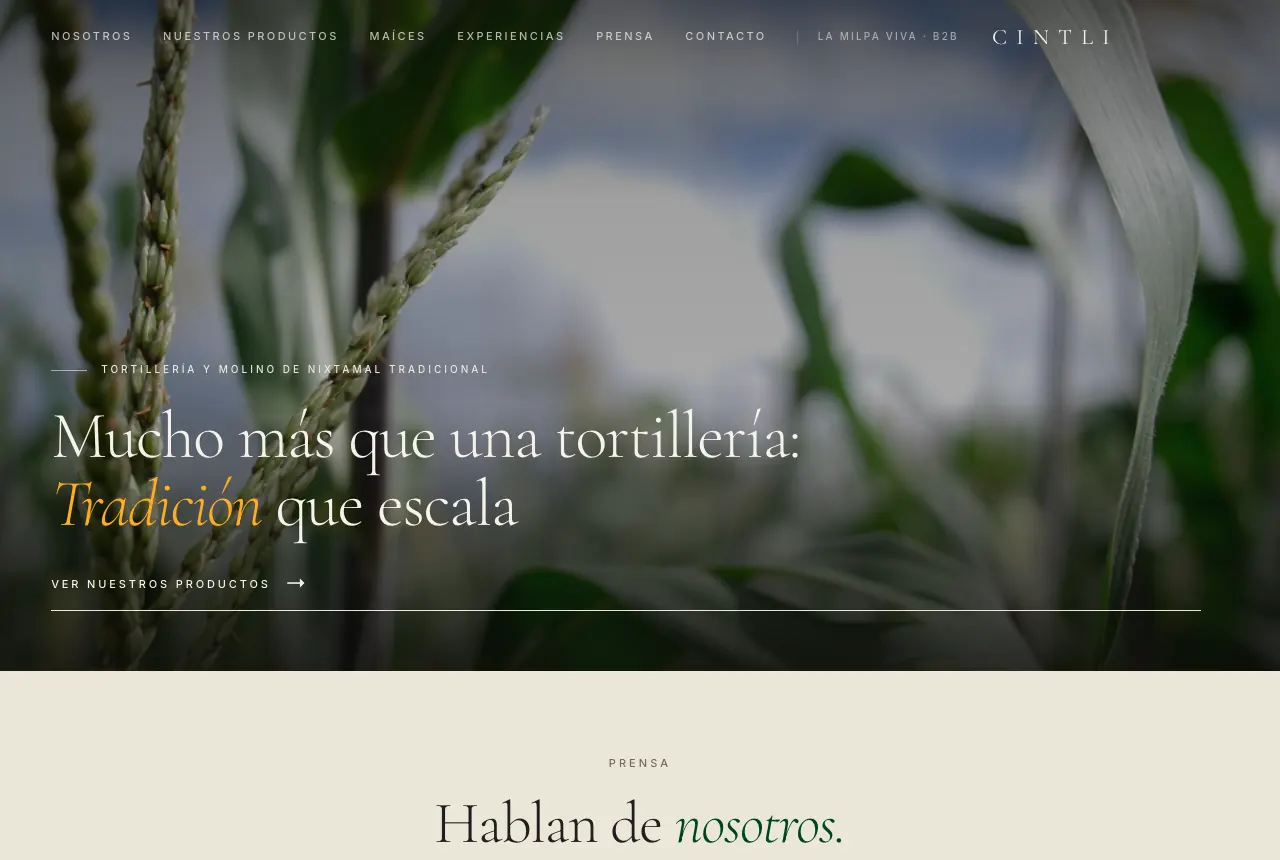 Página web de La Milpa Viva — Alimentos artesanales, proyecto real