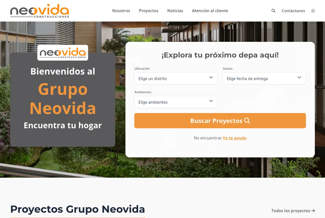 Página web de Neovida — Bienestar y salud, proyecto real