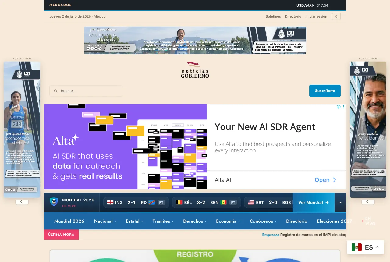 Página web de Noticias Gobierno — Noticias de gobierno, proyecto real