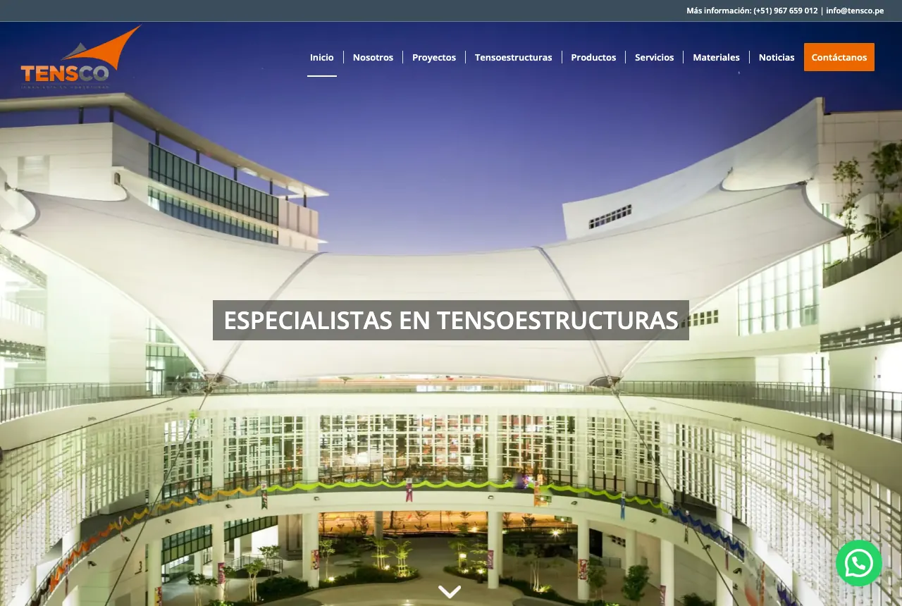Página web de Tensco — Ingeniería y construcción, proyecto real