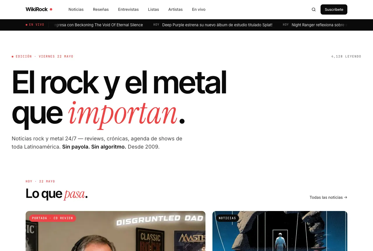 Página web de WikiRock — Enciclopedia del rock, proyecto real