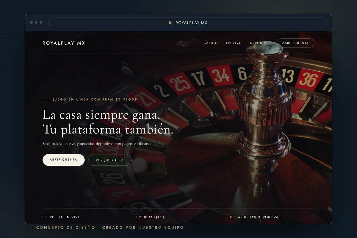 Ejemplo de página web para casino — concepto de diseño creado por creatupaginaweb.mx