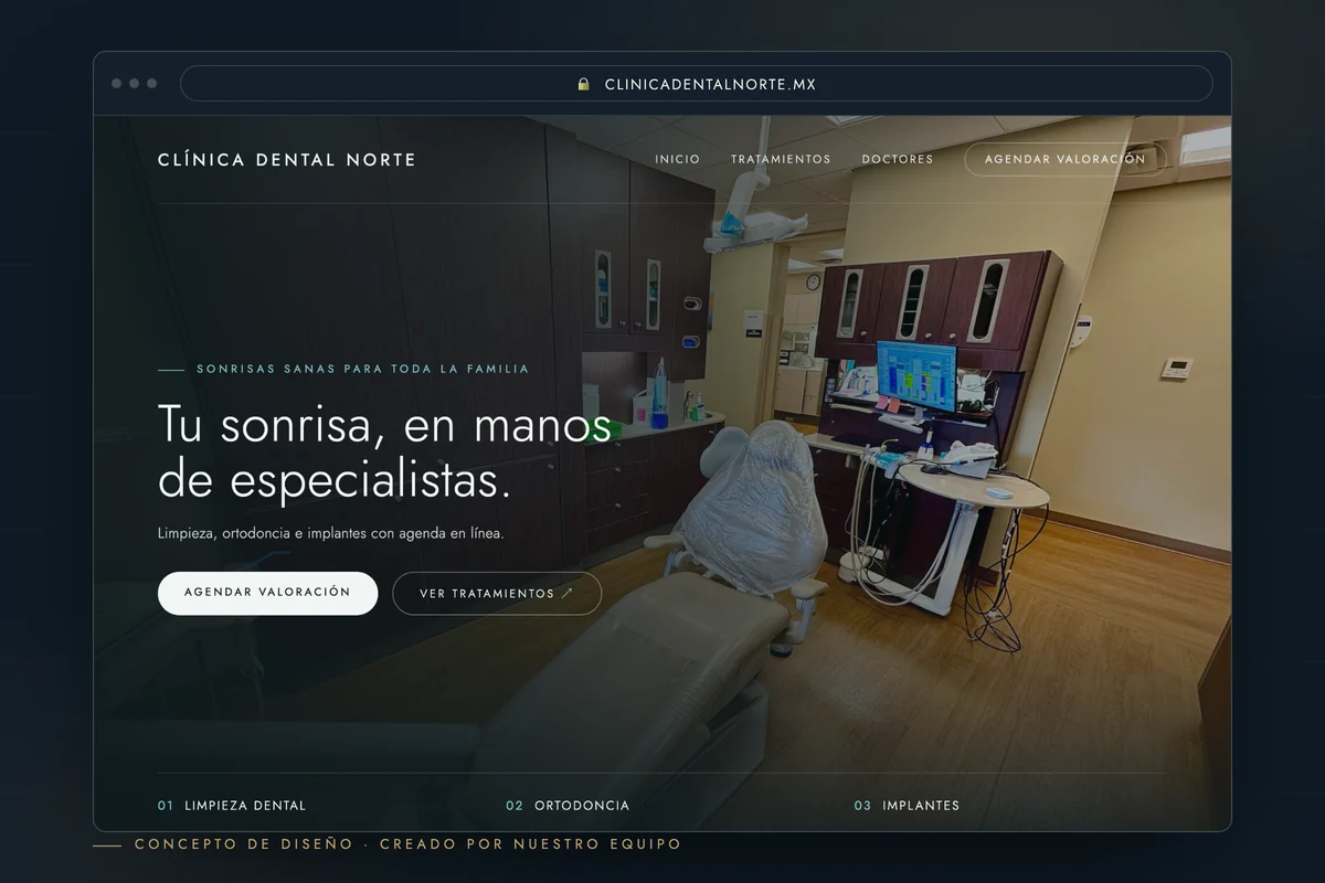Ejemplo de página web para dentistas — concepto de diseño creado por creatupaginaweb.mx