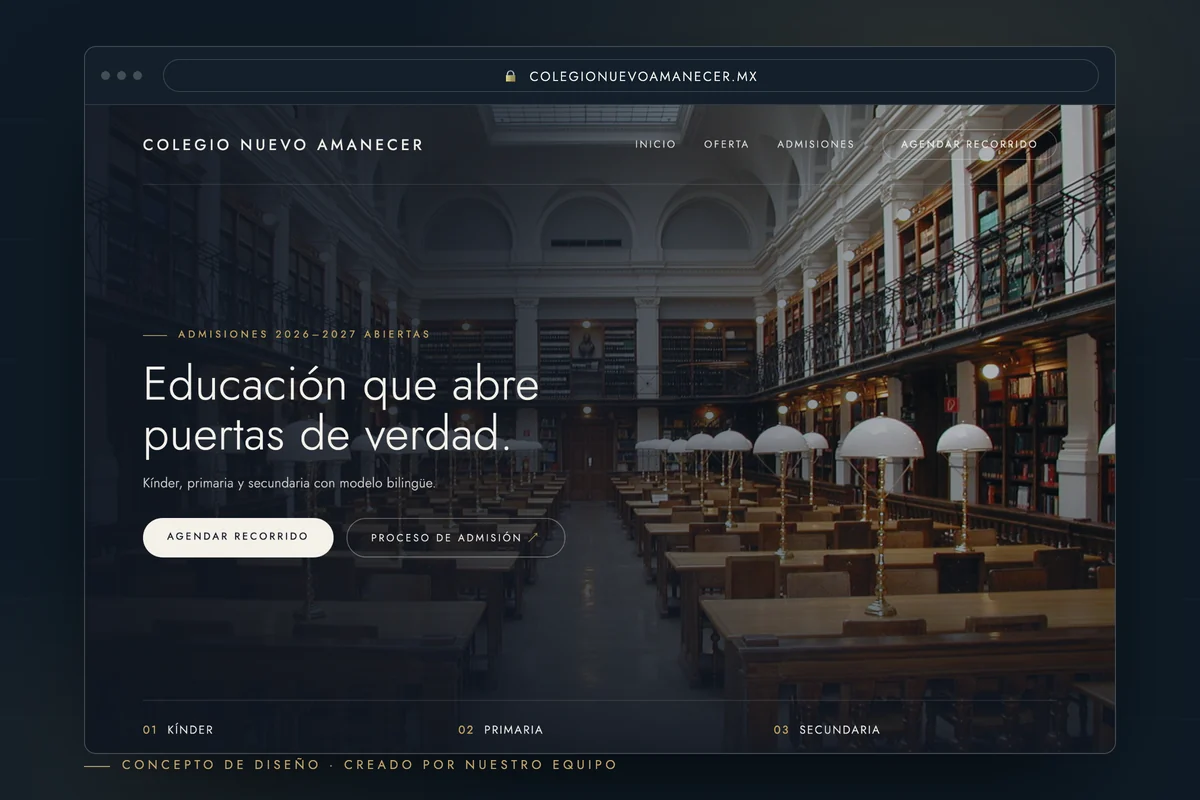 Ejemplo de página web para escuela — concepto de diseño creado por creatupaginaweb.mx
