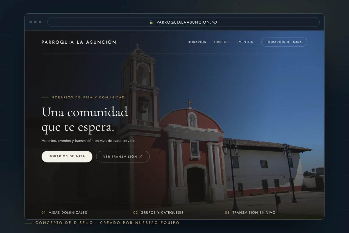 Ejemplo de página web para iglesia — concepto de diseño creado por creatupaginaweb.mx