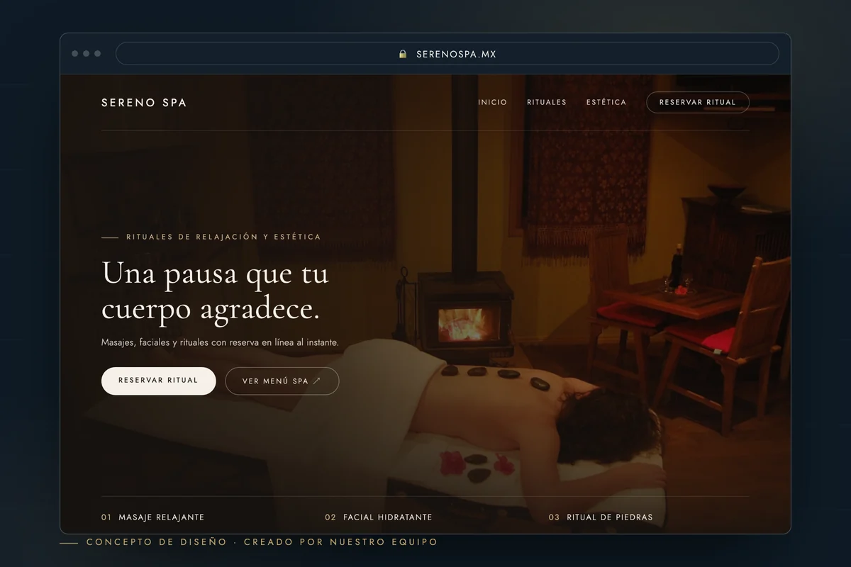 Ejemplo de página web para spa — concepto de diseño creado por creatupaginaweb.mx